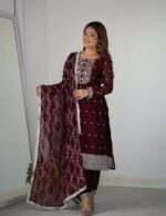 Regal Sindoor Red Silk Ensemble - Image 3