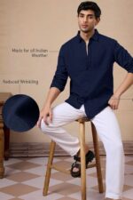 Solid Cotton Blue Shirt - Image 2