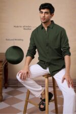 Solid Cotton Green Shirt - Image 2