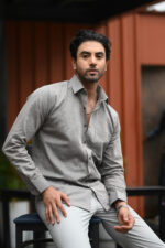 Solids : Grey Cotton Linen Shirt - Image 4