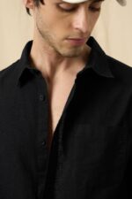 Solid Cotton Black Shirt - Image 2