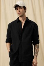 Solid Cotton Black Shirt - Image 3