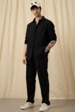 Solid Cotton Black Shirt - Image 4