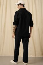 Solid Cotton Black Shirt - Image 5