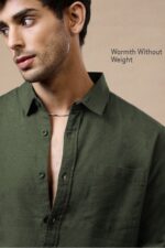 Solid Cotton Green Shirt - Image 3