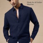 Solid Cotton Blue Shirt